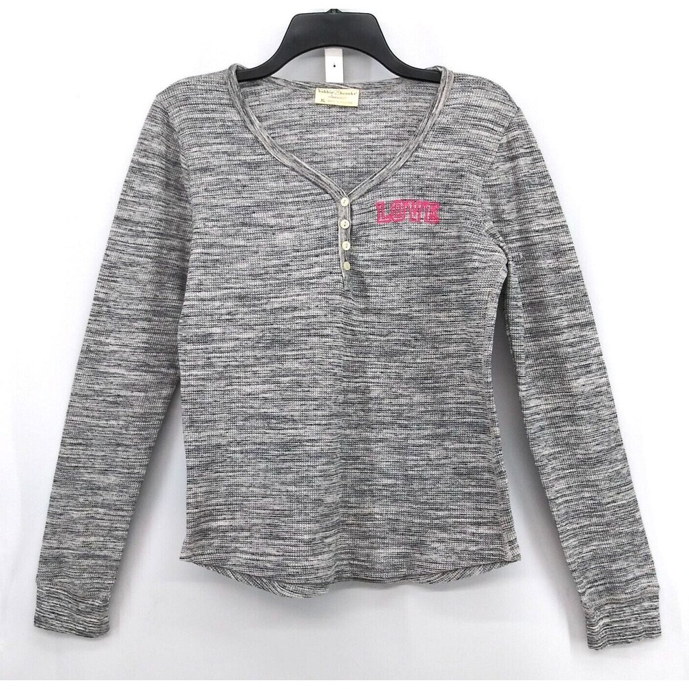 Bobbie Brooks Sleepwear Shirt Womens Size XL Gray Ribbed Thermal Henley Top